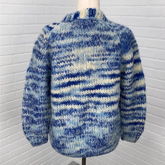 Mantessa Cardigan Womens Large Blue White Stripe Button Wool Nylon Italy VTG‎ - Picture 3 of 10
